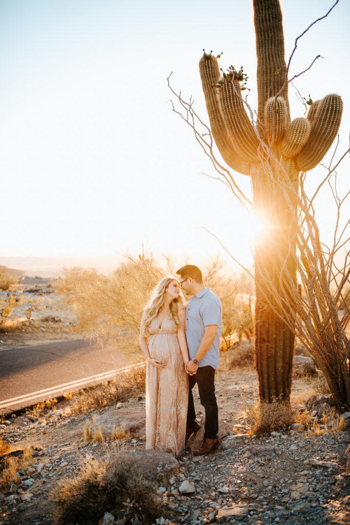 Arizona desert maternity couple
